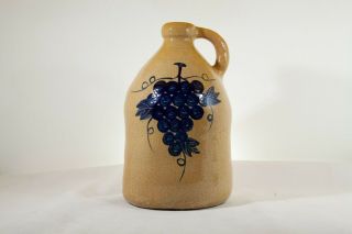 Stoneware Wine Jug - Cobalt Blue Grapes Design - Vintage Pottery Wine Jug