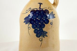 Stoneware Wine Jug - Cobalt Blue Grapes Design - Vintage Pottery Wine Jug 2