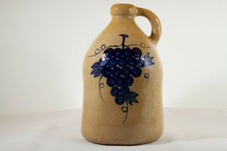 Stoneware Wine Jug - Cobalt Blue Grapes Design - Vintage Pottery Wine Jug 4