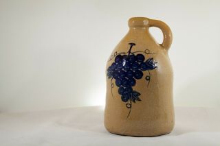 Stoneware Wine Jug - Cobalt Blue Grapes Design - Vintage Pottery Wine Jug 7