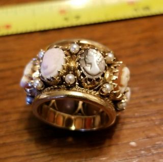 VTG 14k Yellow Gold Cameo Shell & Pearl Eternity Wide Band Ring 13.  7 Grams Sz6.  5 2