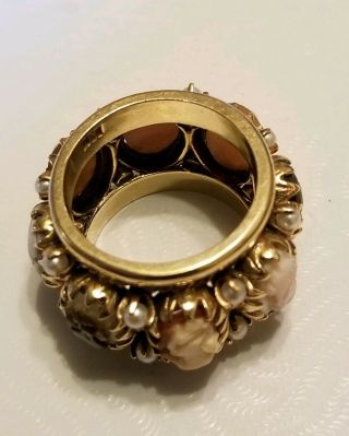 VTG 14k Yellow Gold Cameo Shell & Pearl Eternity Wide Band Ring 13.  7 Grams Sz6.  5 6