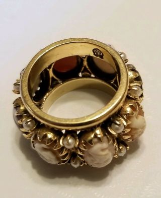 VTG 14k Yellow Gold Cameo Shell & Pearl Eternity Wide Band Ring 13.  7 Grams Sz6.  5 7
