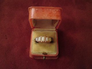Rare Antique Chester Hallmark Edwardian 1902 18ct Gold 5 Stone Opal Diamond Ring