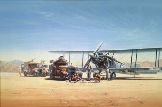 Golds WW2 Rolls Royce Fairey Biplane Military Signed Large Antique Oil Painting 2