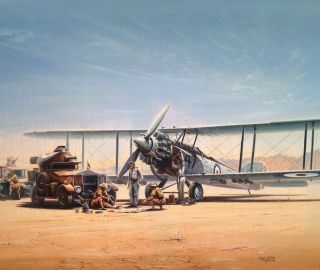 Golds WW2 Rolls Royce Fairey Biplane Military Signed Large Antique Oil Painting 3