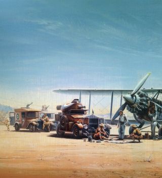 Golds WW2 Rolls Royce Fairey Biplane Military Signed Large Antique Oil Painting 4