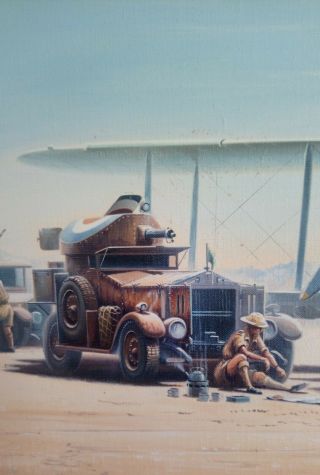 Golds WW2 Rolls Royce Fairey Biplane Military Signed Large Antique Oil Painting 6