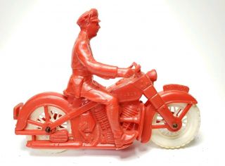 1950s Auburn Rubber Co.  Toy Motorcycle Red Police Harley Davidson 6 " X 4 1/2 "