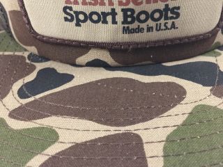 Vintage Irish Setter Sport Boots Camo Trucker Hat Mesh Patch Red Wing 80s USA 10