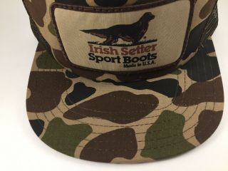Vintage Irish Setter Sport Boots Camo Trucker Hat Mesh Patch Red Wing 80s USA 9