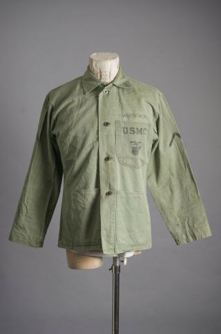 VTG 40s WWII usmc HBT US Marines Corps Herringbone Field Jacket Shirt 2