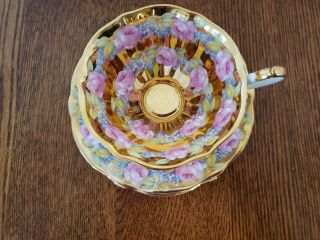 Queen Ann Cup And Saucer Heavy Gold Roses