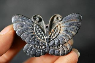 Delicate Chinese Old Jade Carved Butterfly Lucky Pendant H82
