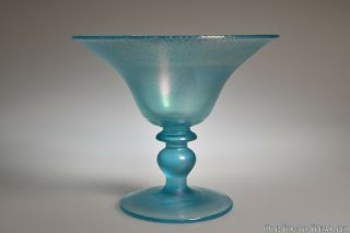 Ca.  1920s No.  179 U.  S.  Glass Stretch Glass Blue Low Footed Flared Comport