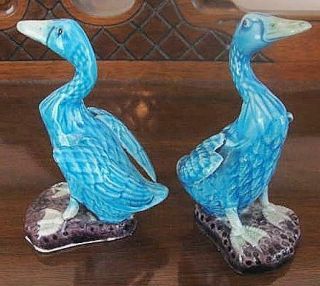 Pair (2) Antique Chinese Porcelain Turquoise 