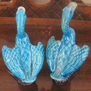 Pair (2) Antique Chinese Porcelain Turquoise 