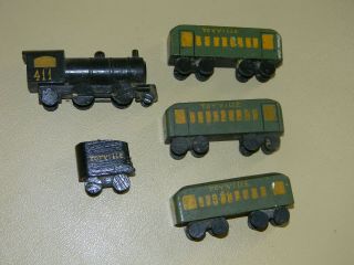 ANTIQUE VTG HAND CRAFTED WOOD TOY FOLK ART MINI TRAIN ENGINE TENDER & 3 CARS 5