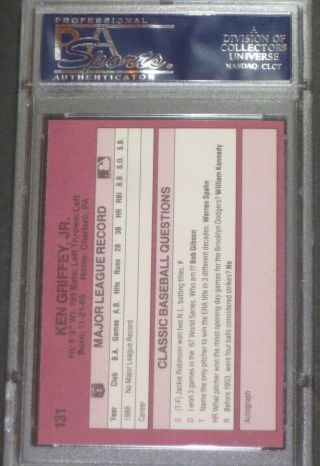PSA 10 Gem 1989 Classic Travel KEN GRIFFEY JR.  Rookie Baseball Card 131 RC 3