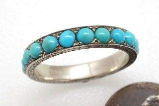 Unusual Vintage English 9k White Gold Turquoise Eternity Band Ring C1930 