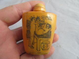 Chinese master Hand - painted Characters the story Cattle Bone snuff bottle W06 2