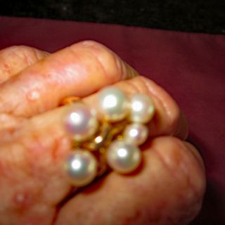 Vintage 14k Yellow Gold Pearl Cluster Ring - - Size 8.  5