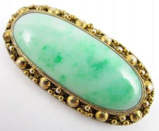 Large Nephrite Green Jade Sterling Chinese Export Pin