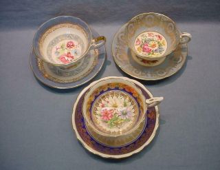 3 English Teacups & Saucers - Paragon,  Royal Stafford,  Elizabethan
