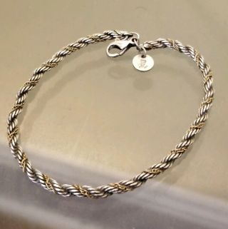 Tiffany & Co Sterling Silver 14k Gold Rope Cable Chain Bracelet 7 " 5mm Vintage
