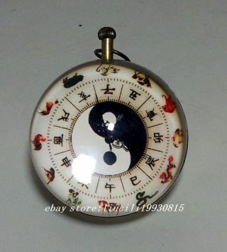 Chinese Antique Brass Clock Round Spherical Glass Mechanical Pocket Watch
