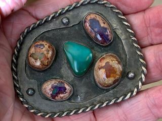 Navajo Belt Buckle.  Vintage.  Fire Agates And Turquoise.  Unique.  Signed