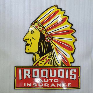 Iroquois Auto 23 1/2 X 30 Inches Vintage Enamel Sign