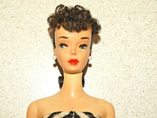 Barbie: Vintage Brunette Pale 3 Ponytail Barbie Doll W/brown Eyeshadow