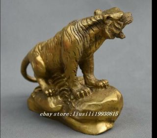 12CM Chinese Feng Shui Pure Copper Brass Evil Zodiac Tiger Stand Stone Statue 4