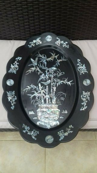 Oriental Black Laquer Wall Hanging Tray With Mother Of Pearl Desisgn ?