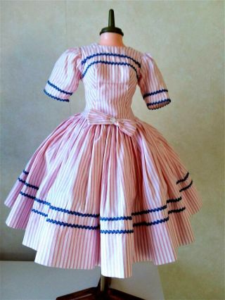 Lovely Vintage Alexander Cissy Dress Rare Pink Stripe With Blue Rick Rack Trim