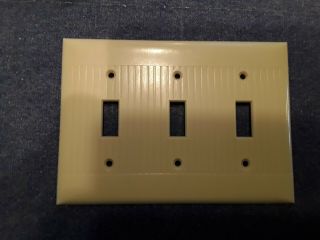 Vtg.  Sierra 3 Gang 3 Switch Outlet Cover Plate Ribbed Art Deco Orig.  Mid Century
