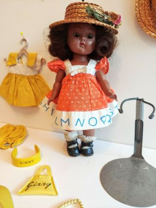 Vintage 1950 ' s SLW Vogue BLACK GINNY DOLL walker w tagged clothing,  accessories 2