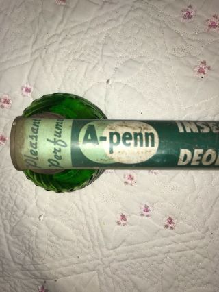 VINTAGE A - PENN INSECT,  BUG SPRAYER DUSTER WITH GREEN GLASS BOTTLE;MADE IN U.  S.  A. 3