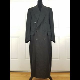 Loro Piano Cashmere Vintage Men Black Double Breasted Long Trench Coat Large