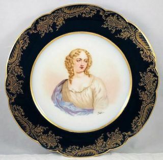 Antique Sèvres French Porcelain Portrait Plate Madame De Lavallière Louis Xiv