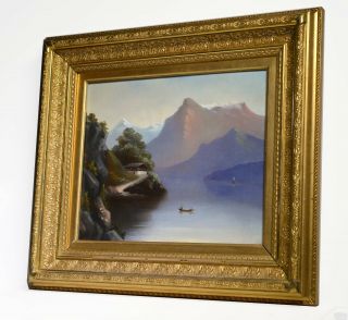 Antique 1885 Oil Painting By Maid Of Honor To Swedish Queen : Mountain Lake