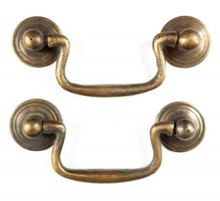 2 Ant.  Style Brass Swan Neck Bail Pull Drawer Cabinet Handles 2 - 3/4 " Cntr H43