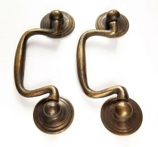 2 Ant.  Style Brass Swan Neck Bail Pull Drawer Cabinet Handles 2 - 3/4 
