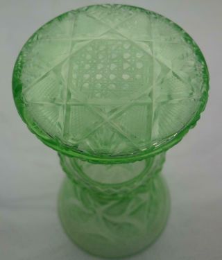 Antique Early 20th c.  Green Uranium Cut Glass Vase 7.  5 