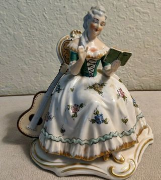 Antique German Dresden Porcelain Lady Reading Book W/guitar Figurine Figure