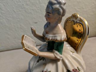 Antique German Dresden Porcelain Lady Reading Book w/Guitar Figurine Figure 3