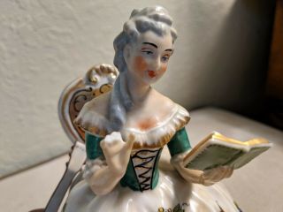 Antique German Dresden Porcelain Lady Reading Book w/Guitar Figurine Figure 6