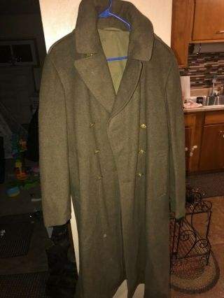 Vtg Wwii Us Military/army Wool Trench Coat - 38l - Dated 1940