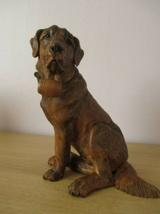 Antique Black Forest Carved St.  Bernard Dog Swiss Wood Carving
